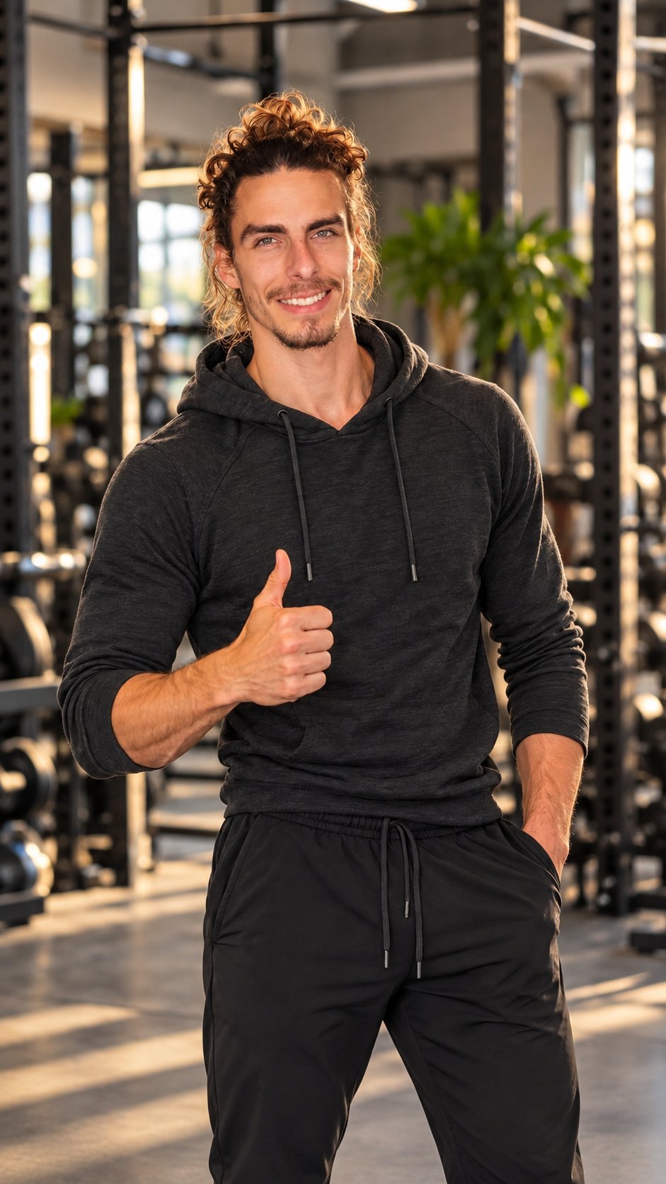 Zachary Brown, founder of Summit Strength Co., smiling and giving a thumbs-up in the gym